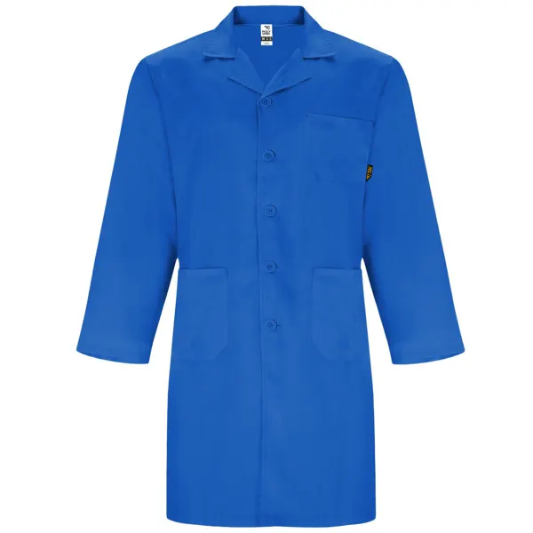 Bata de laboratorio Vaccine con solapa 195 g unisex en royal de 80% poliéster / 20% algodón, sarga de 195, vista frontal