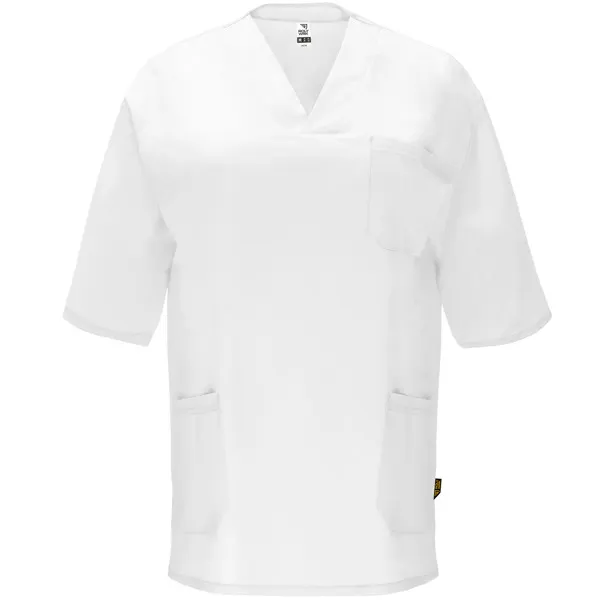 Casaca sanitaria sarga Panacea 160 g unisex en blanco de 65% poliéster / 35% algodón sarga, 160 g/m², vista frontal