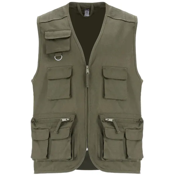 Chaleco de trabajo multibolsillos Venera 200 g en verde militar de 80% poliéster / 20% algodón, 200 g/m², vista frontal