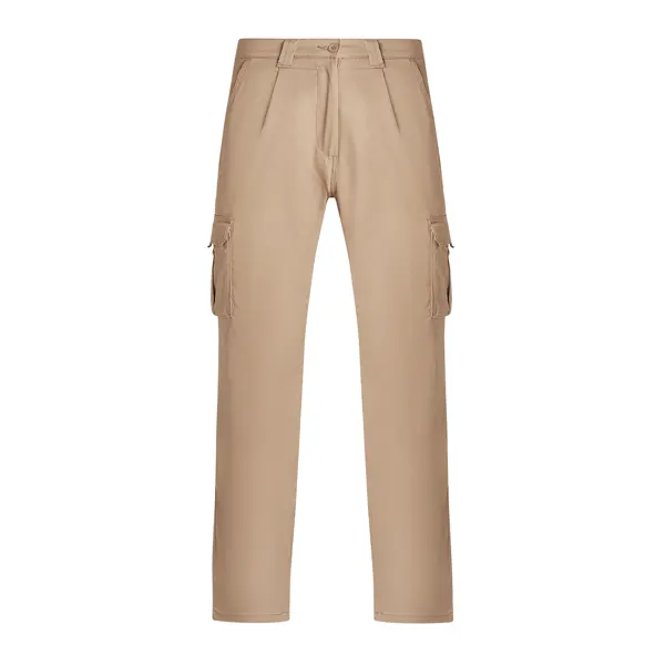 Pantalón de trabajo stretch multibolsillos 250 g en camel de 65% poliéster / 33% algodón / 2% elastano, vista frontal