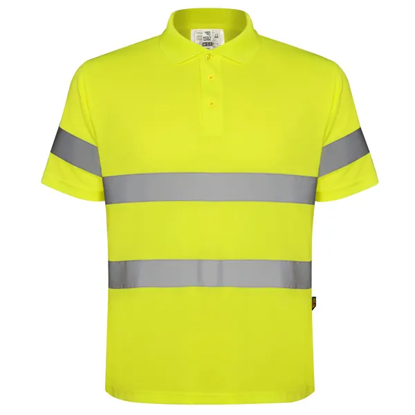 Polo alta visibilidad de piqué Polaris 170 g manga corta en amarillo fluor de 100% poliéster piqué, 170 g/m², vista frontal