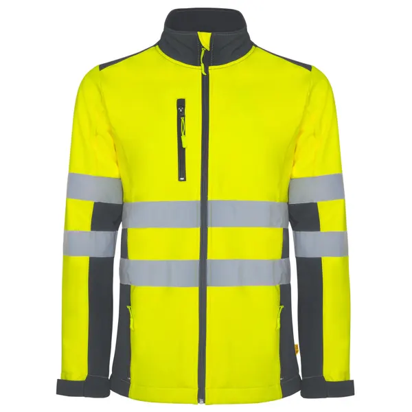 Softshell alta visibilidad bicolor Antares 3 capas en plomo/amarillo fluor de tres capas, vista frontal