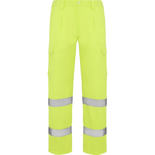 Pantalón alta visibilidad multibolsillos Alfa 235 g en amarillo fluor de 80% poliéster / 20% algodón, sarga de 235, vista frontal