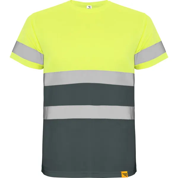 Camiseta alta visibilidad transpirable Delta 130 g en plomo/amarillo fluor de 100% poliéster bird´s eye, 130 g/m², vista frontal