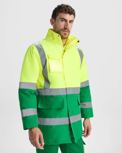 Parka alta visibilidad impermeable acolchada personalizable