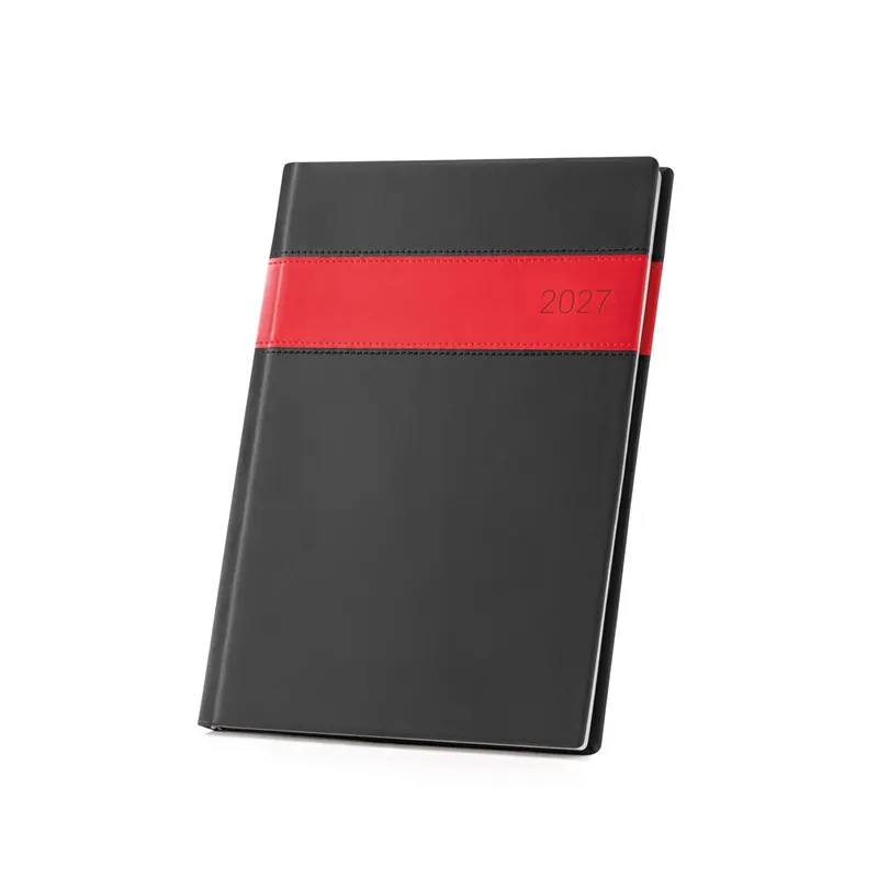 Agenda B5 de PU Allende semanal en rojo de polipiel, vista lateral
