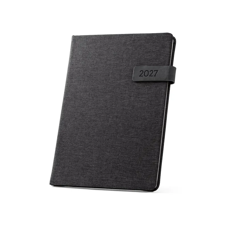 Agenda B5 de rPET Andresen semanal en negro de rPET, vista lateral