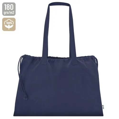 Bolsa de algodón orgánico Arona 180 g asas largas en colores en marino de 100% algodón orgánico 180 grs, vista frontal