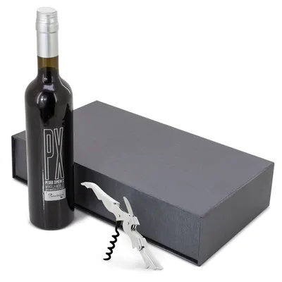 Estuche con sacacorchos y botella de vino 50 cl personalizable