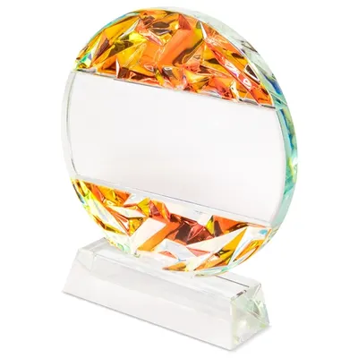 Trofeo cristal y madera 16 × 18,5 cm estuche personalizable