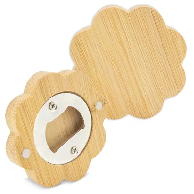 Abrebotellas imantado de bambú 6,5 × 6,5 × 1 cm personalizable