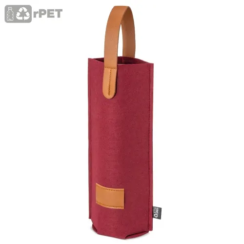 Funda de fieltro para botella de vino con asa en burdeos de fieltro y pu, vista frontal