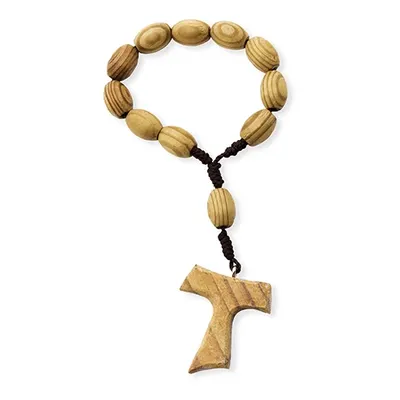 Rosario de mano de madera con cruz tau personalizable