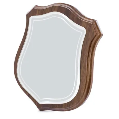 Metopa de cristal y madera forma de escudo personalizable