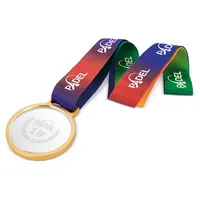 Medalla de cristal Viktor con cinta multicolor de poliéster, aluminio y abs, vista lateral