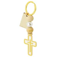 Llavero cruz de madera Spirito con chapa para grabar de madera y abs, detalle 1