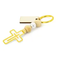 Llavero cruz de madera Spirito con chapa para grabar de madera y abs, detalle 3