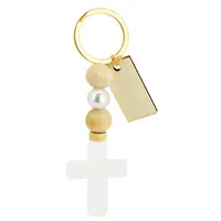 Llavero cruz de madera Spirito con chapa para grabar de madera y abs, vista lateral