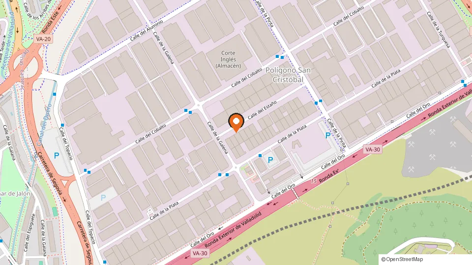 Mapa: Grañeda en la calle del Estaño, 27, Polígono de San Cristóbal (Valladolid), entre la Ronda Este VA-20 y la Ronda Exterior VA-30